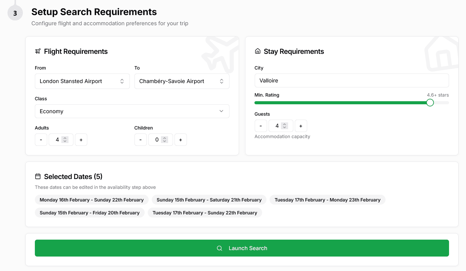 Screenshot of final date selection results